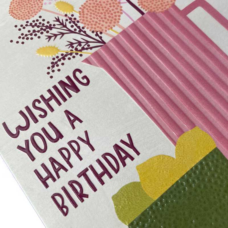 Raspberry Blossom Greetings Card Happy Birthday Flowers & Limes REF34 detail