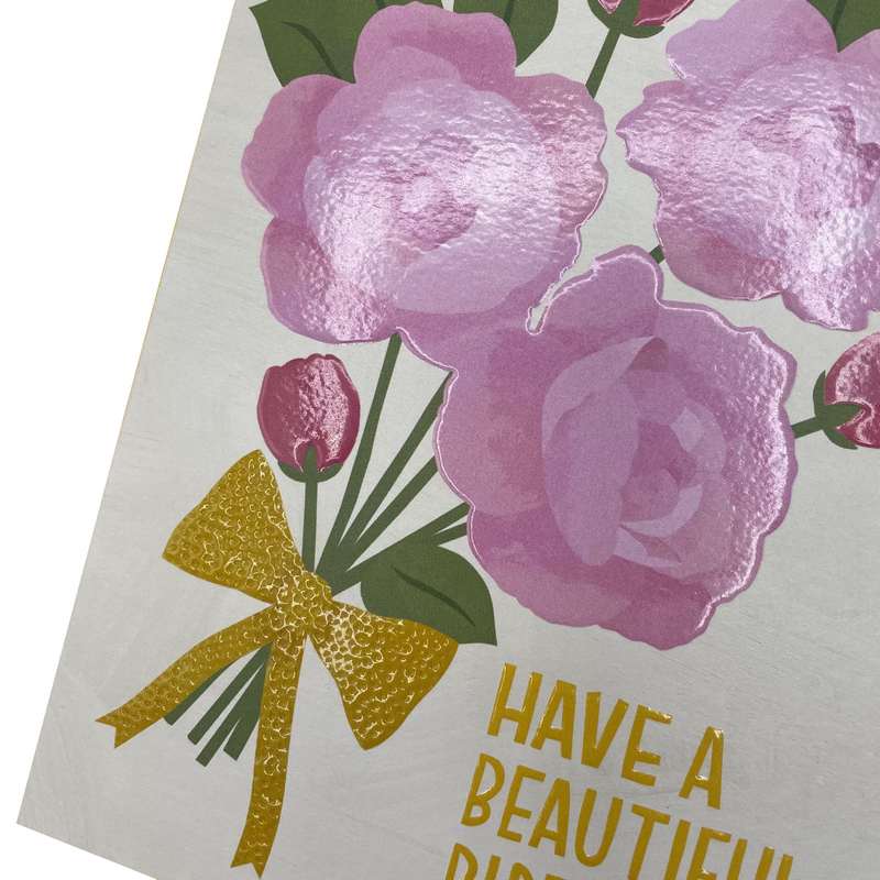 Raspberry Blossom Greetings Card Have A Beautiful Birthday Roses REF25 detail
