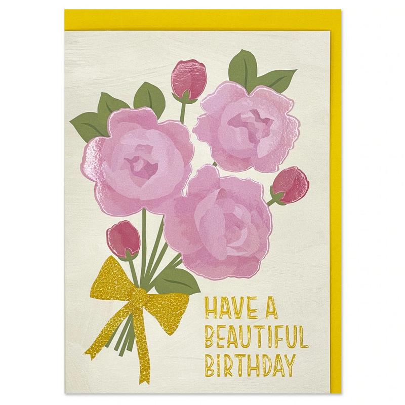 Raspberry Blossom Greetings Card Have A Beautiful Birthday Roses REF25 front