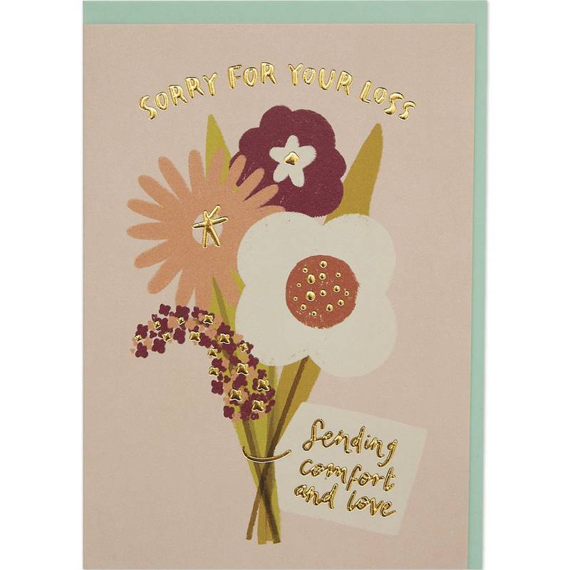 Raspberry Blossom Sorry For Your Loss Bouquet Sympathy Card WHM57 front