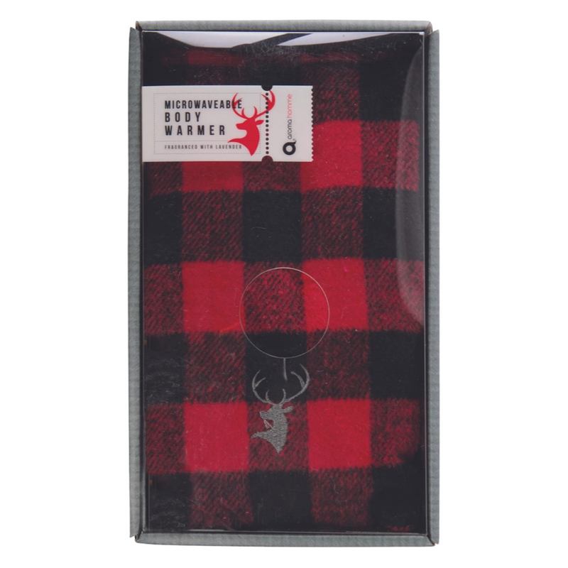 Red and Black Plaid Highland Stag Microwaveable Neck Wrap in box