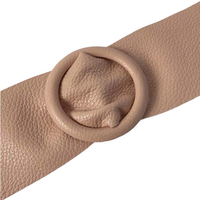 Ring Buckle Wide Italian Leather Belt Blush detail