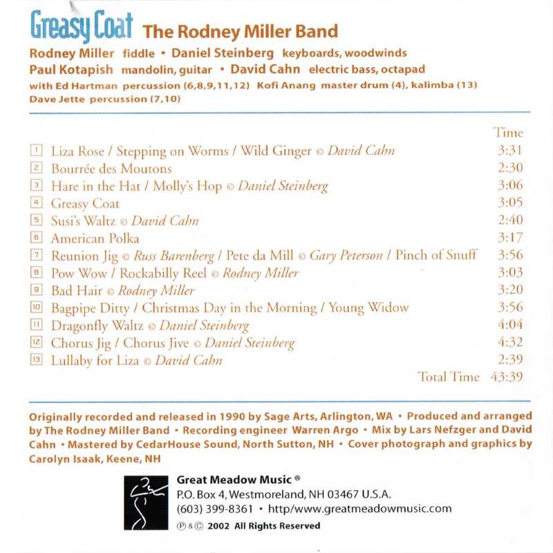 Rodney Miller Band Greasy Coat GMM2010 CD track list