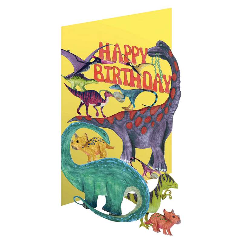 Roger La Borde Mighty Dino Yellow Happy Birthday Card Laser Cut GC2250 front
