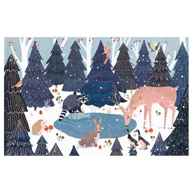 Roger La Borde Pack Of 8 Frosty Forest Magical Pond Cards NSX744 front