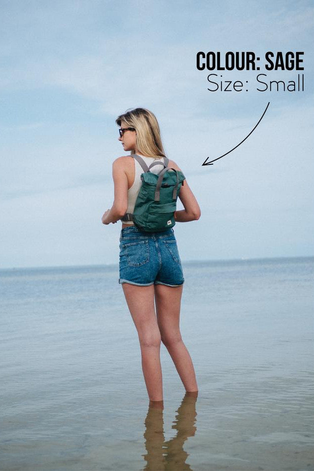 Roka Backpack Canfield B Small Sage on model