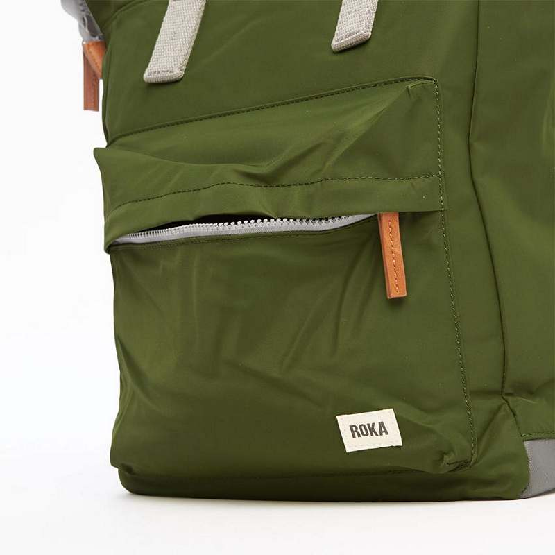 Roka Bantry B Sustainable Backpack Medium Avocado front pocket detail