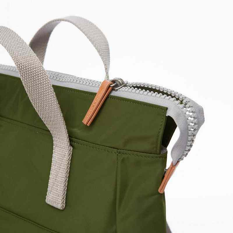 Roka Bantry B Sustainable Backpack Small Avocado zip detail