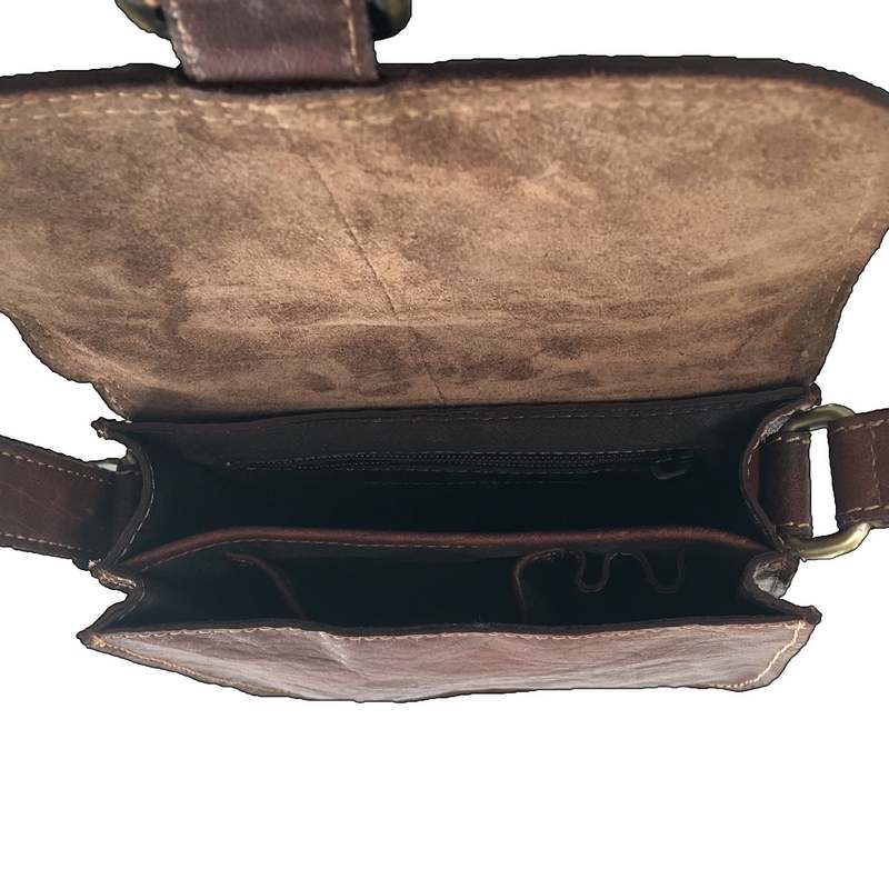 Rowallan Bag Bronco Cognac Half Flap Double Gusset Bag Mini open