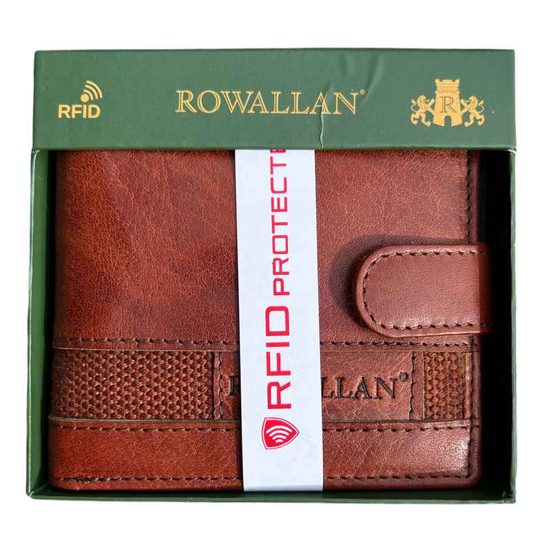 Rowallan Of Scotland Panama Cognac Tabbed Two Zip Flip Out Wallet 33-6736 in box