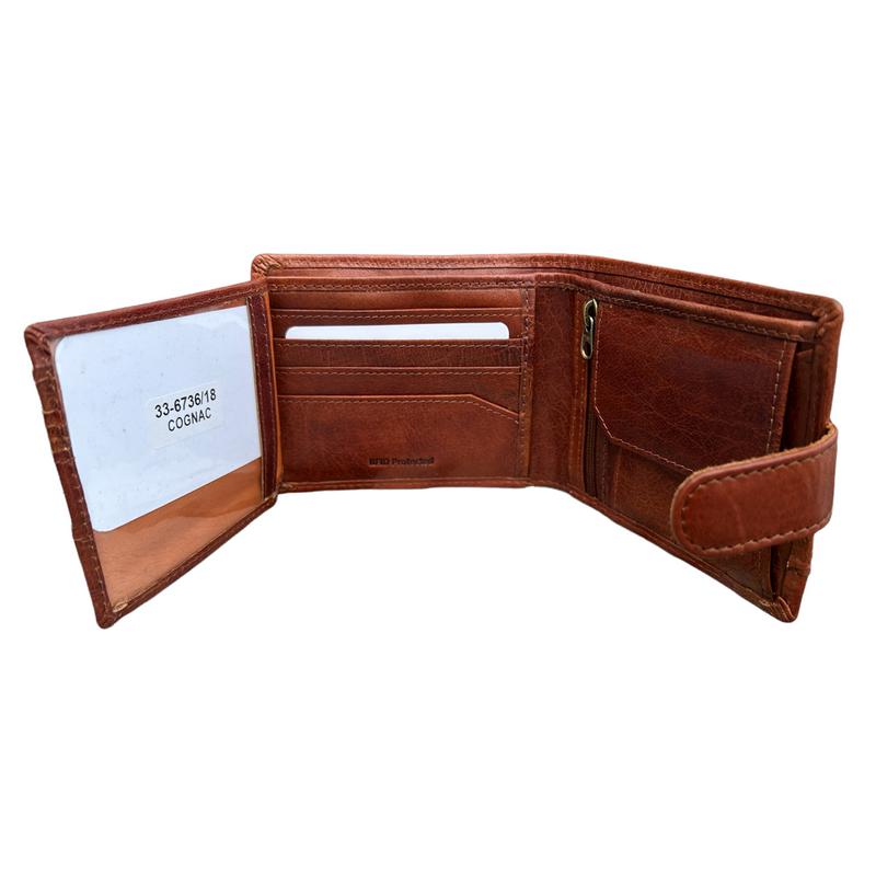Rowallan Of Scotland Panama Cognac Tabbed Two Zip Flip Out Wallet 33-6736 open fully