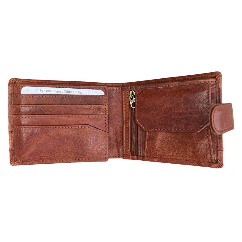 Rowallan Of Scotland Panama Cognac Tabbed Two Zip Flip Out Wallet 33-6736 open