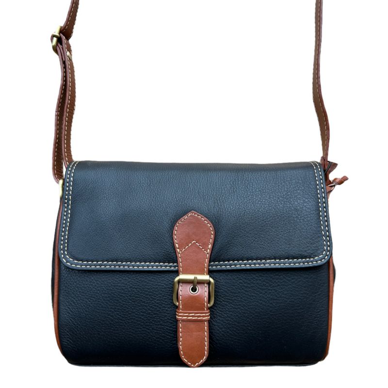 Rowallan Of Scotland Prelude Black Half Flap Shoulder Bag 31-9289-01 front with strap