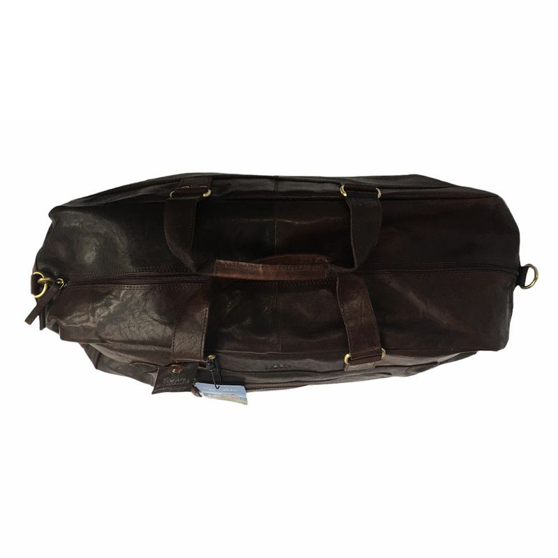 Rowallan Of Scotland Safari Brown Large Leather Weekender Grip Bag top