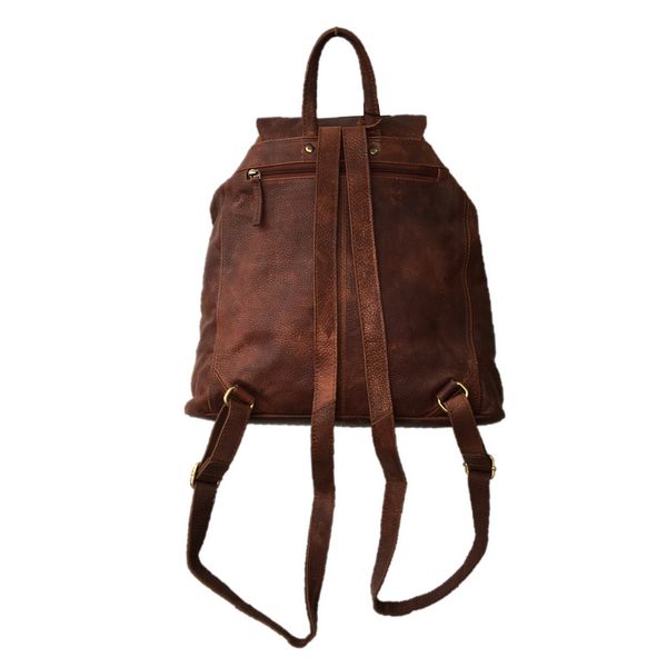 Rowallan Of Scotland Saxon Tan Leather Backpack With Twin Buckled Front Pocket back