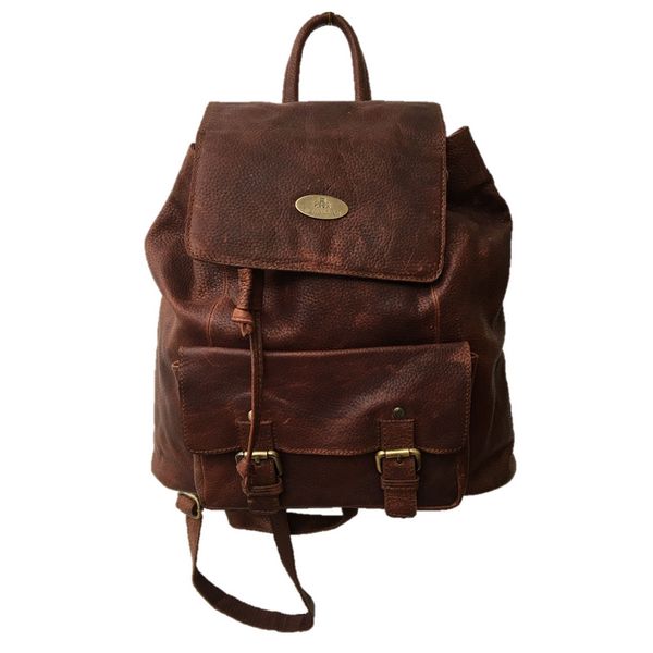 Rowallan Of Scotland Saxon Tan Leather Backpack With Twin Buckled Front Pocket front