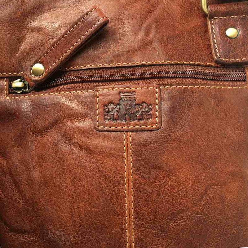 Rowallan of Scotland Bronco Cognac Cross Body Bag With Front Pocket detail