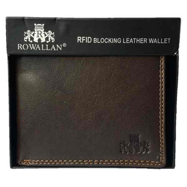 Rowallan of Scotland Lancaster Brown Flip-up Coin RFID Wallet 33-9806-02 in box