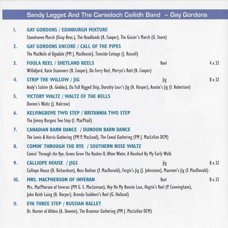 Sandy Legget & The Carseloch Ceilidh Band Gay Gordons CD track details 1