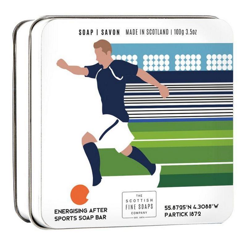 Scottish Fine Soaps Sports Soap in a Tin Football front