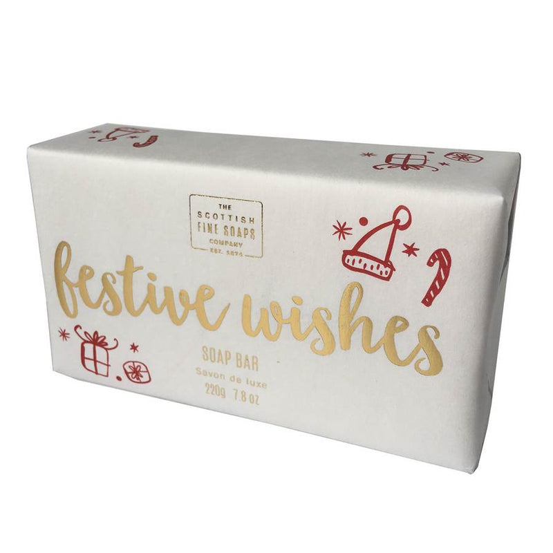 Scottish Fine Soaps Festive Wrapped Soap Festive Wishes angled