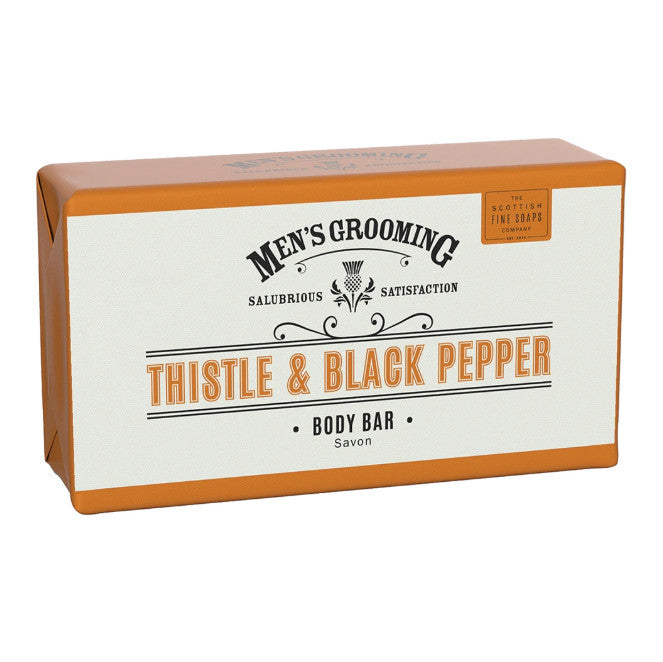 Scottish Fine Soaps Men's Grooming Thistle & Black Pepper Boby Bar 220g front