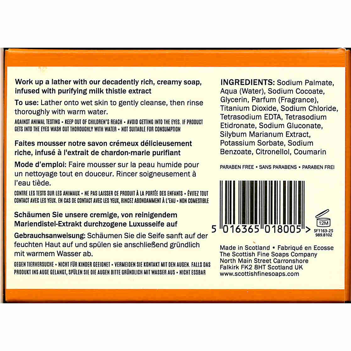 Scottish Fine Soaps Men's Grooming Thistle & Black Pepper Body Soap Bar back