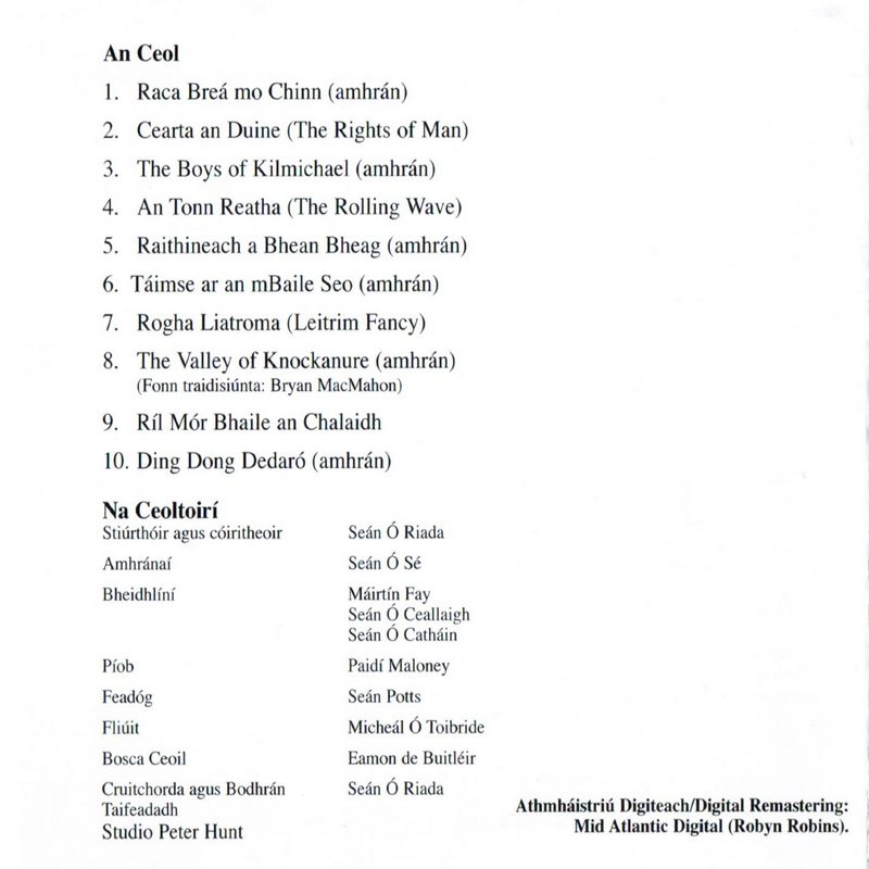 Sean O Riada Ding Dong CEFCD016 CD track list