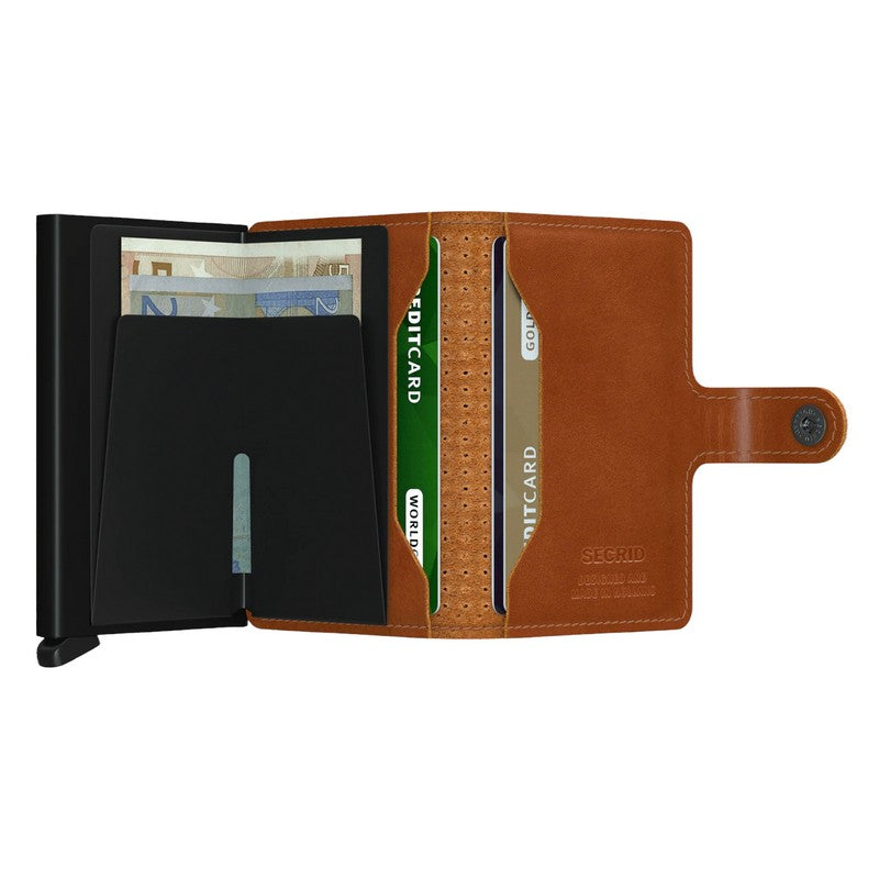 Secrid RFID Mini Wallet Perforated Cognac MPf-Cognac fully open