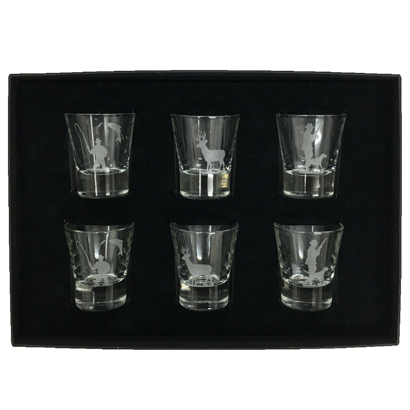 Tot Glasses Set of 6 - engraved with sporting scenes