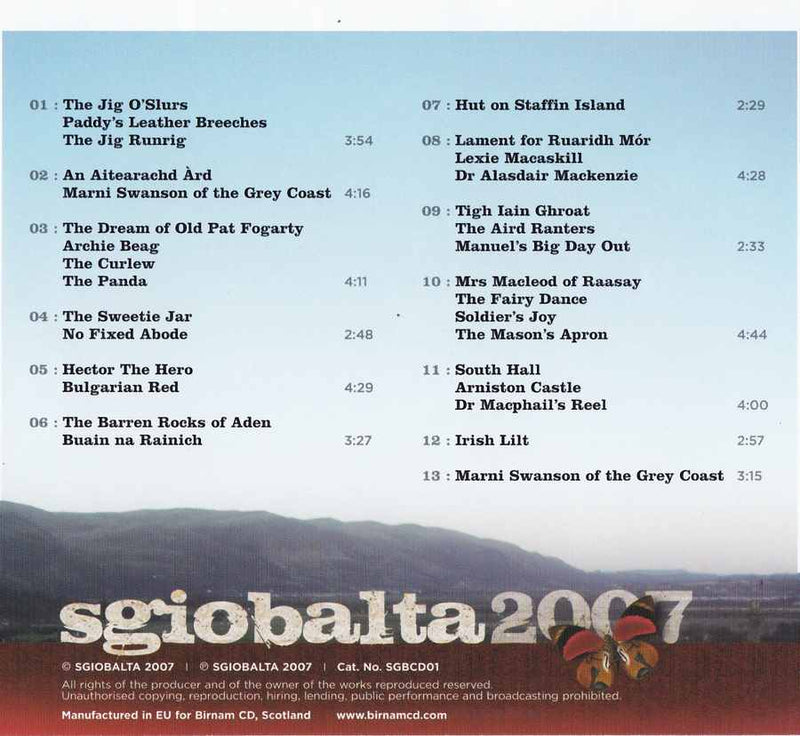 Sgiobalta 2007 SGBCD01 track list inlay