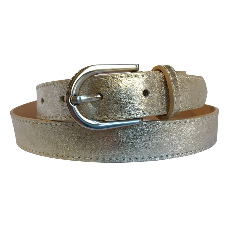 Slim Italian Leather Belt in Gold buckle