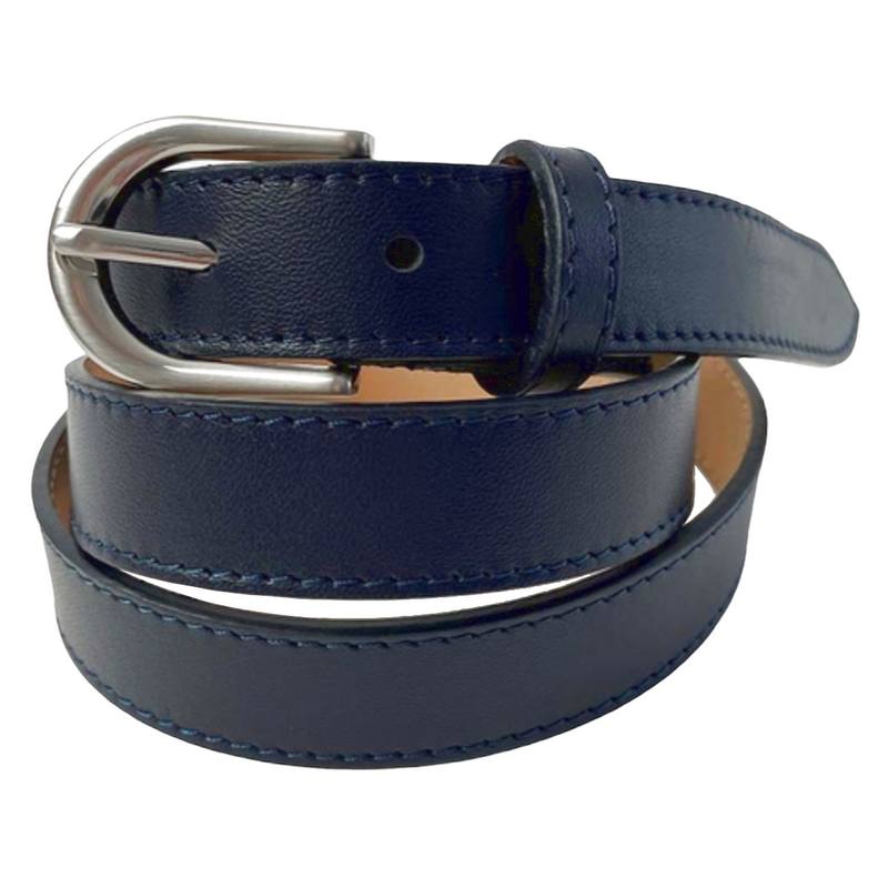 Slim Italian Leather Belt in Navy