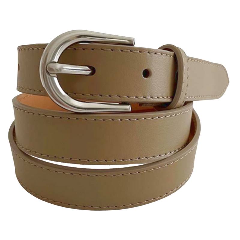 Slim Italian Leather Belt in Putty buckle