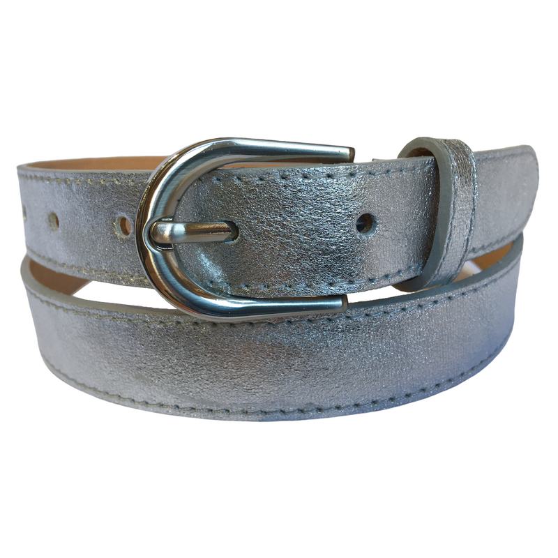 Slim Italian Leather Belt in Silver