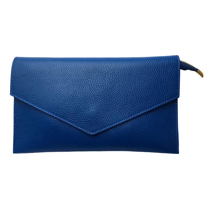 Smart Italian Leather Clutch in Royal Blue front