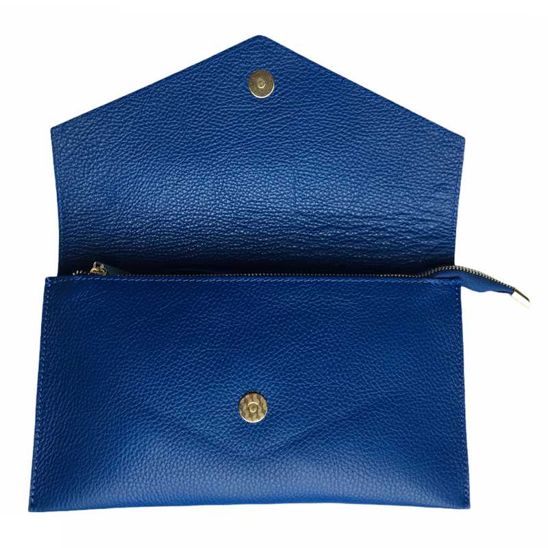 Smart Italian Leather Clutch in Royal Blue open