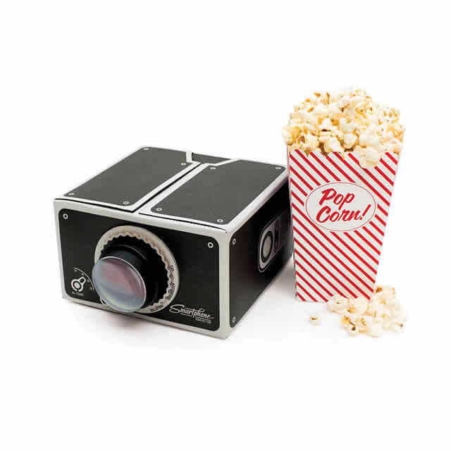 Smartphone Projector home movie setup with popcorn