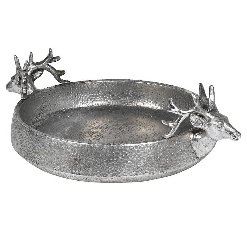 Stag's Head Dish Hammered Silver