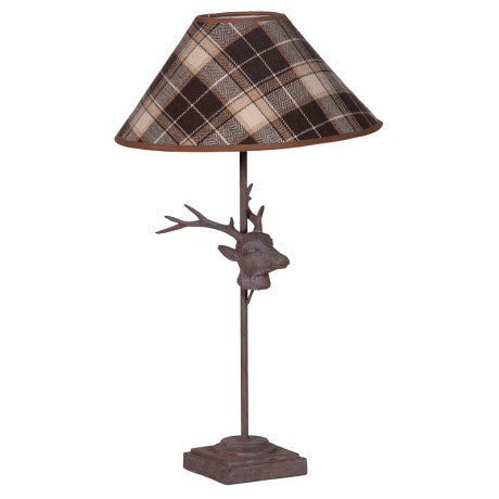 Stag's Head Lamp with Tartan Shade