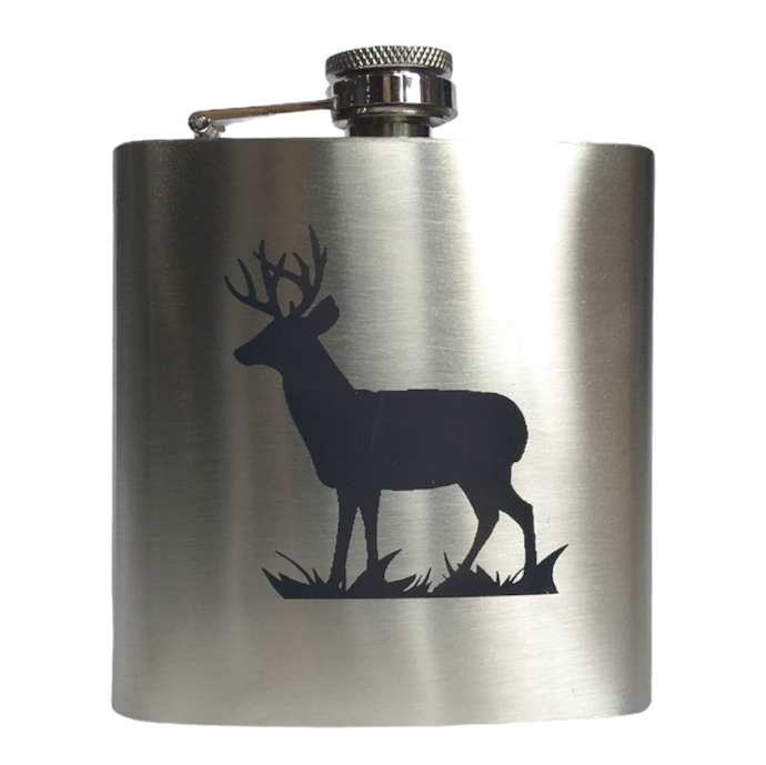Stainless Steel Hip Flask Deer Stag front