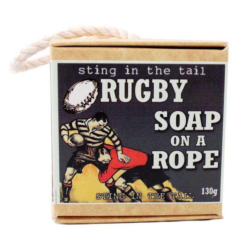 Sting In The Tail Soap on a Rope Rugby Ball front