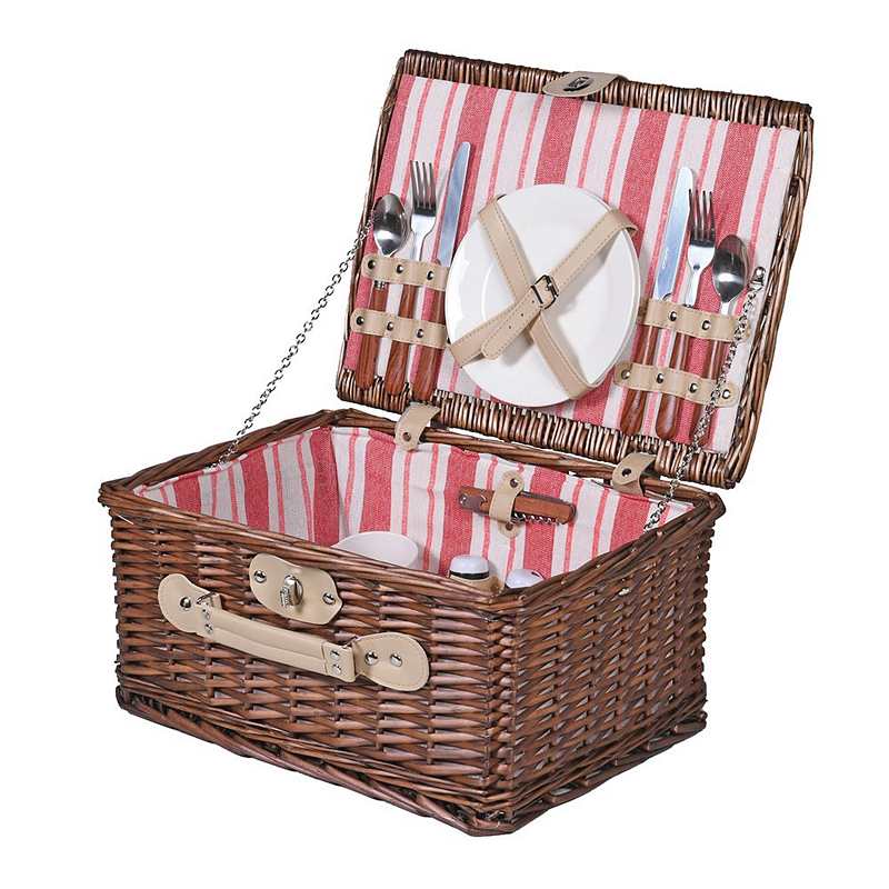 Striped Lining 2 Person Picnic Basket LSL046 open