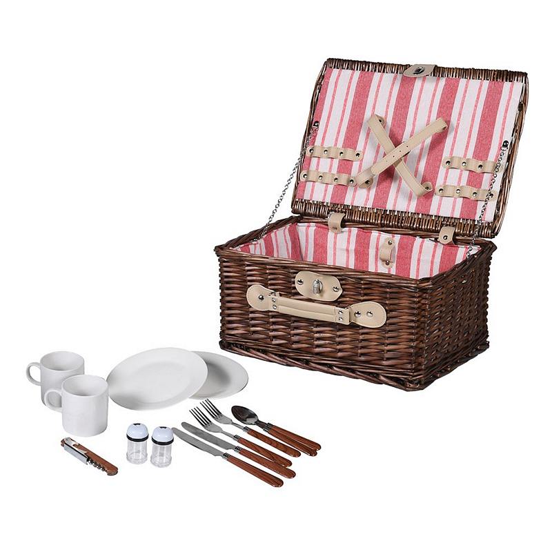 Striped Lining 2 Person Picnic Basket LSL046 with contents