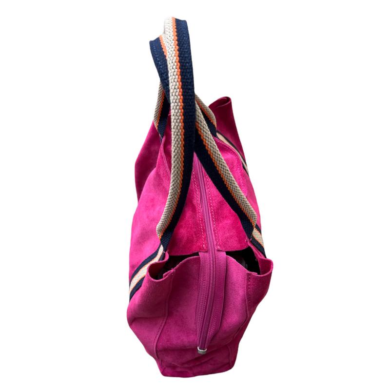 Summer Suede Tote Bag Fuchsia Pink zip
