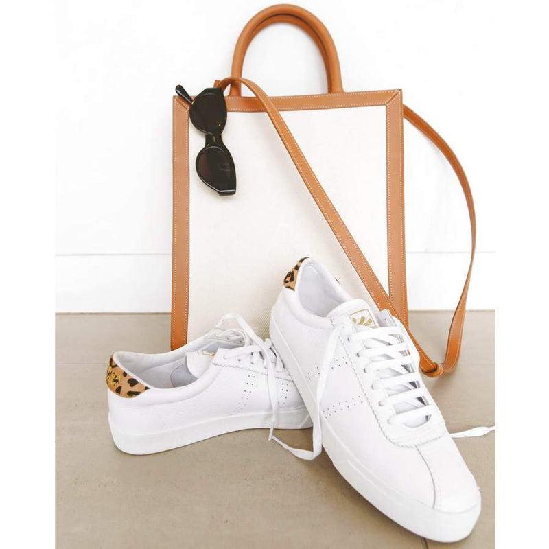 Superga 2843 White Leather Sport Clubs Trainer With Leopard Print Heel Flash lifestyle