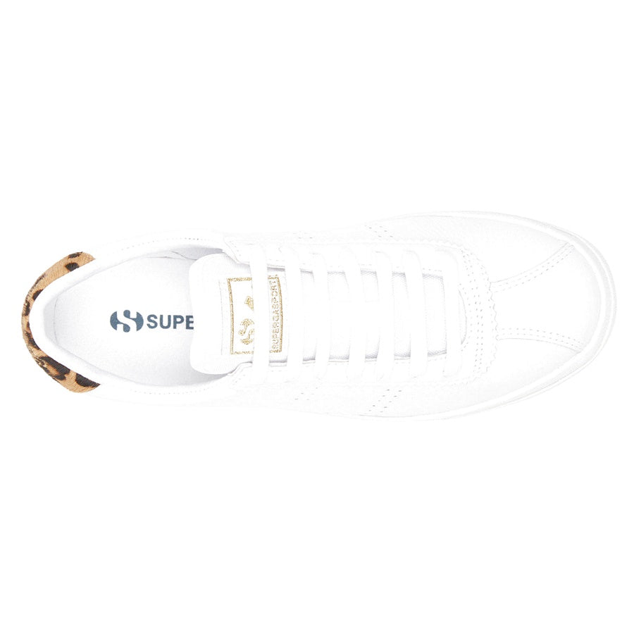 Superga 2843 White Leather Sport Clubs Trainer With Leopard Print Heel Flash top