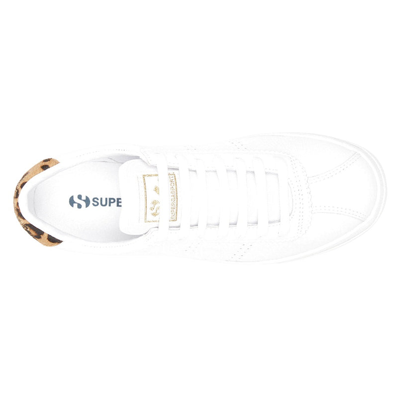Superga 2843 White Leather Sport Clubs Trainer With Leopard Print Heel Flash top