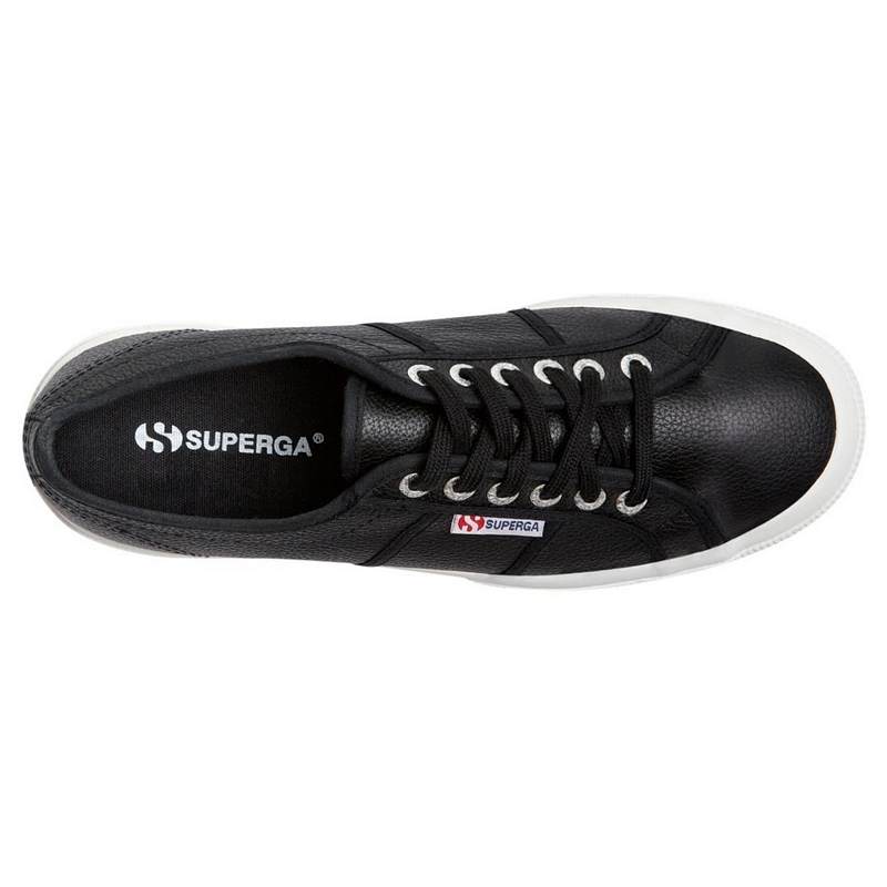 Superga Black Tumbled Leather Trainers S009VH0U_999 Top