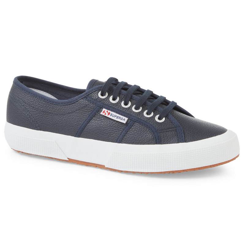 Superga Navy Tumbled Leather Trainers S009VH0_070 Side